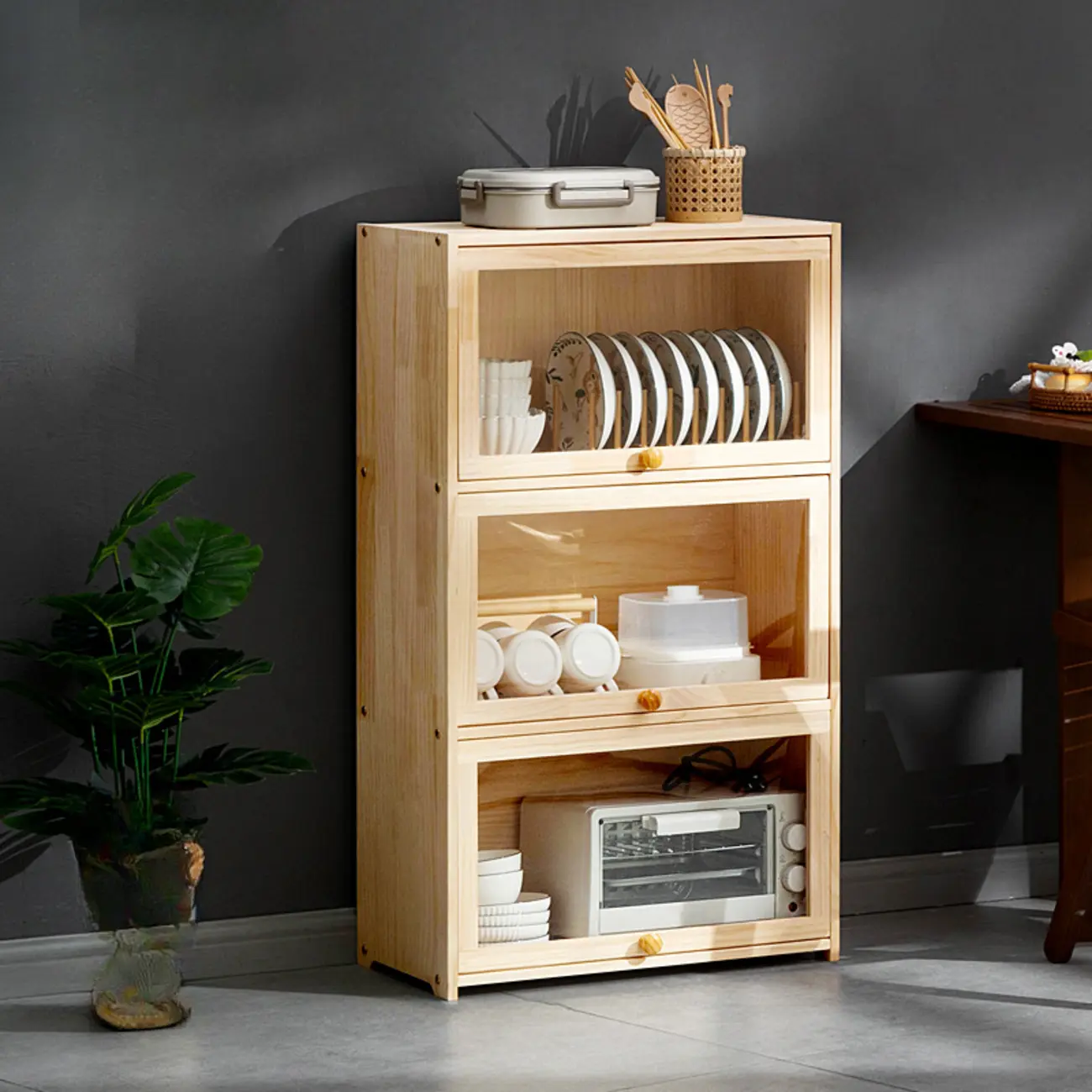 Kitchen Natural Wooden Multi-Shelf China Cabinet