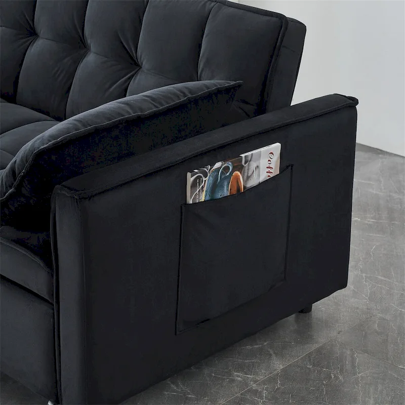 Velvet Loveseat with Reclining Backrest, Toss Pillows and Pockets