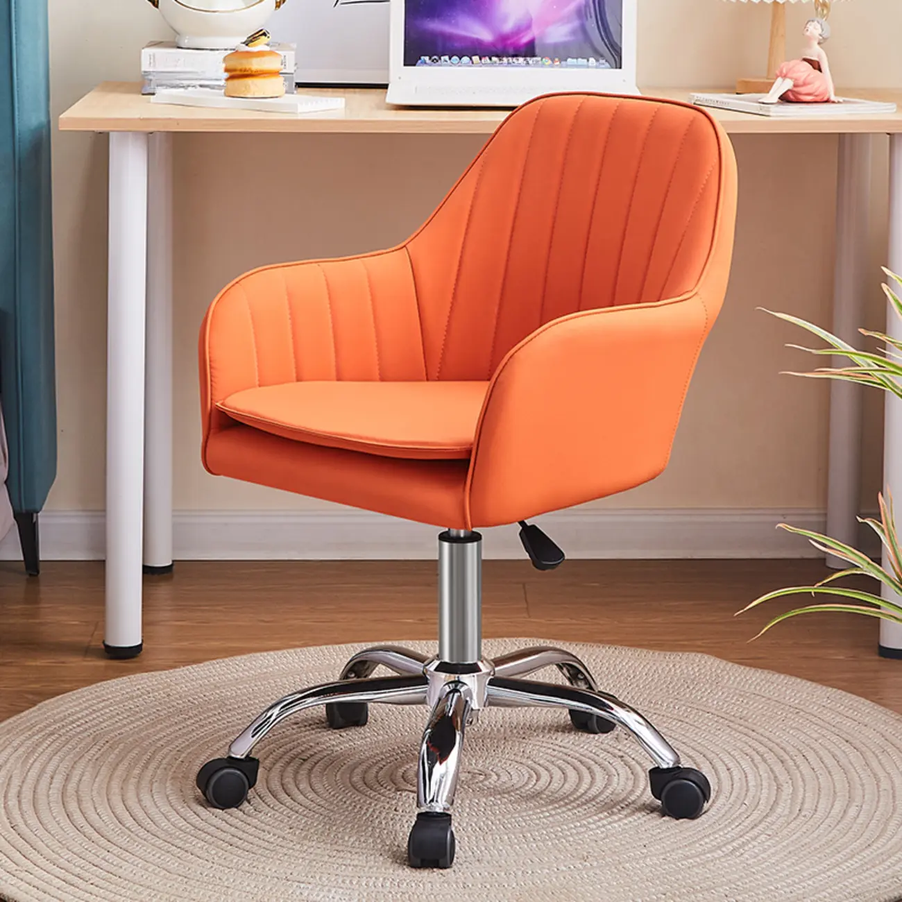 Sleek Grey Leather Swivel Office Chair