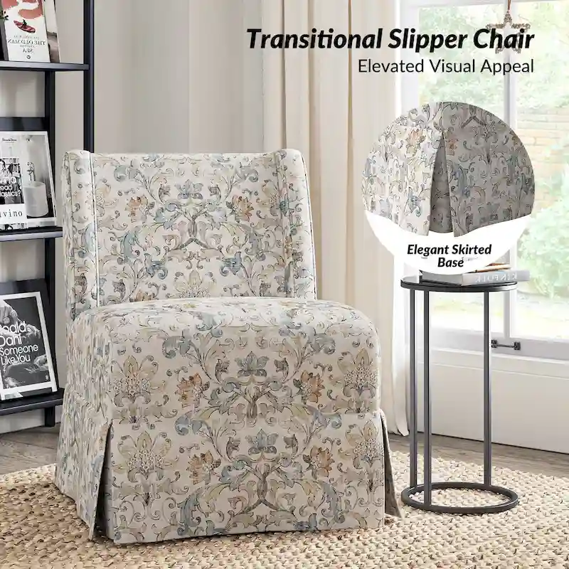 Falk Transitional Upholstered Slipper Chair with Slipcover and Solid Wood Legs Set of 2 by HULALA HOME