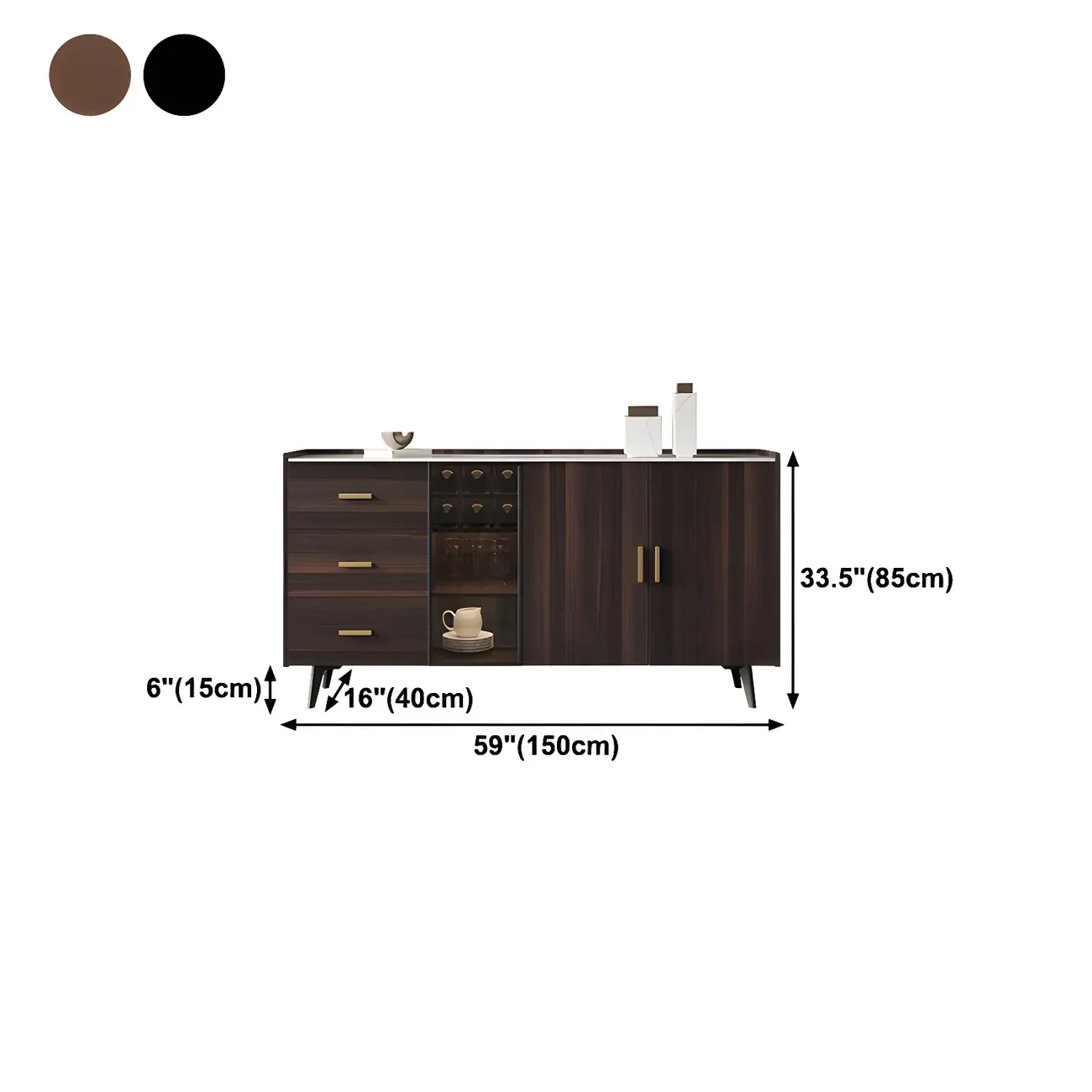 Glam Walnut Wooden Sideboard with Drawers & Cabinets