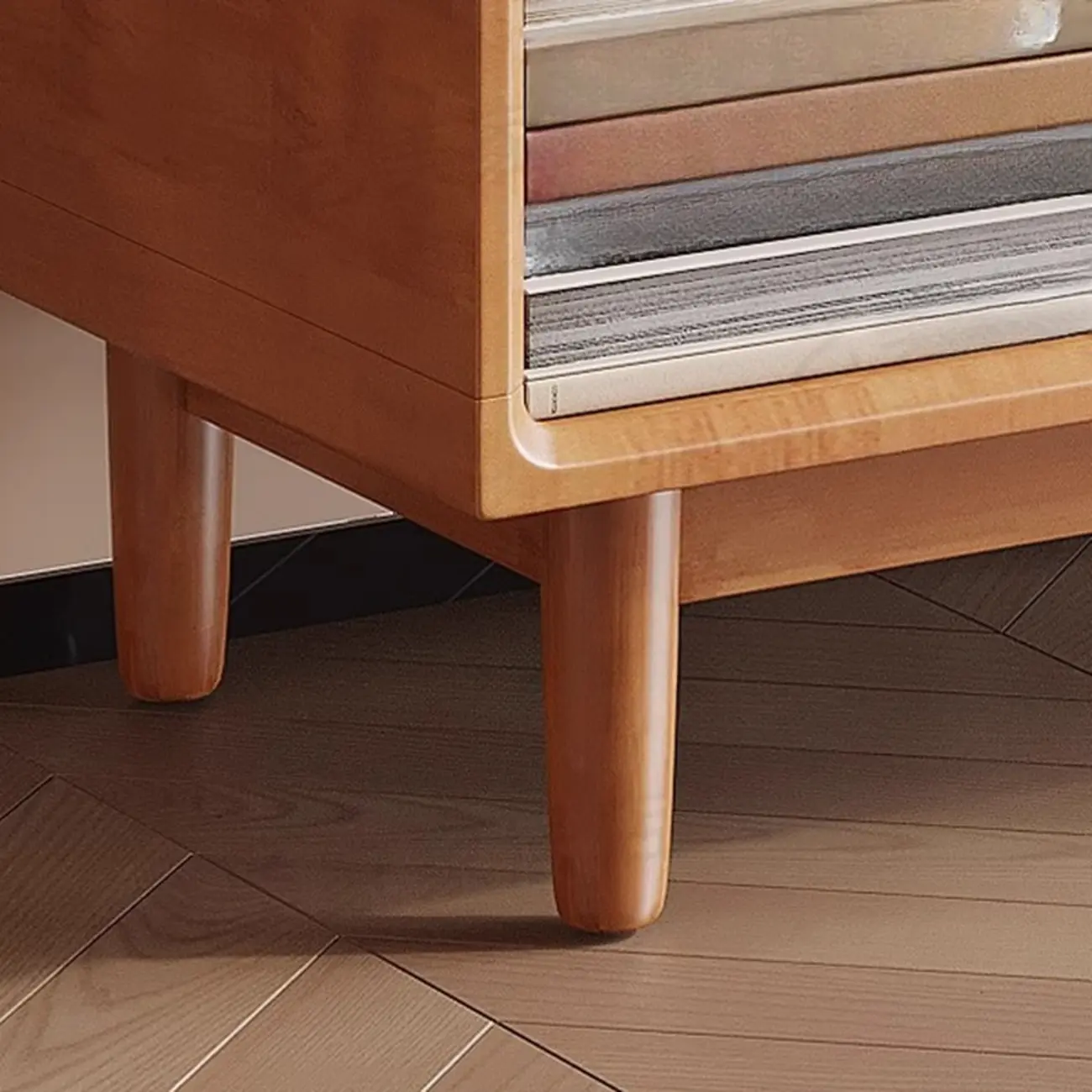 Mid Century Modern Oak Wood Closed Back Standing Bookcase