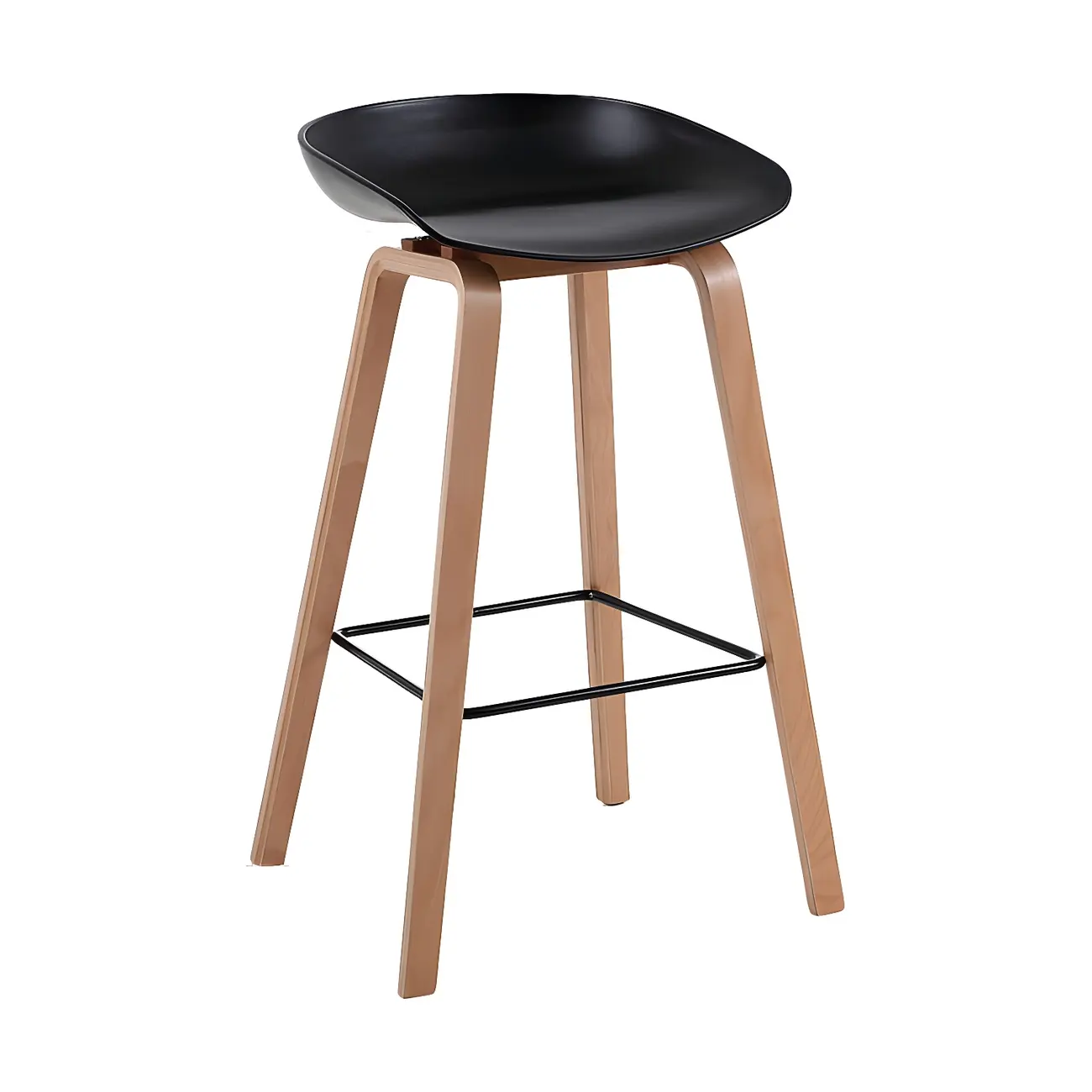 Mid-Century Modern Plastic Bar Stool with Wood Legs