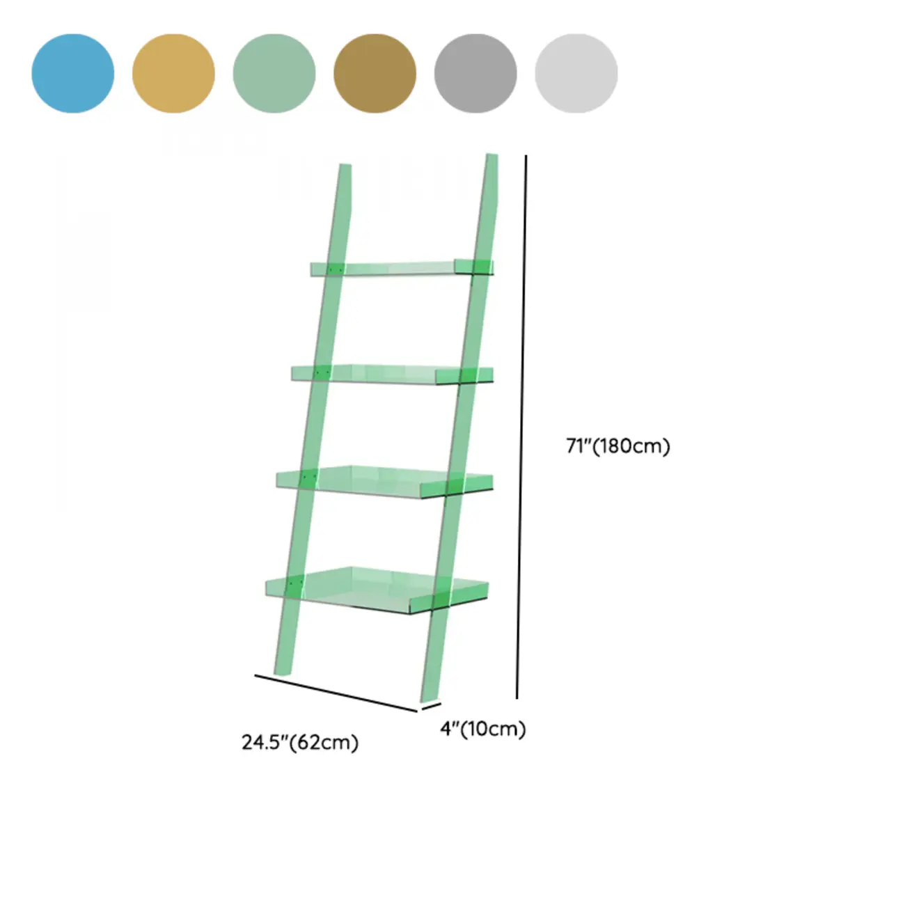 Black Plastic Leaning Ladder Bookcase with 4-Shelves