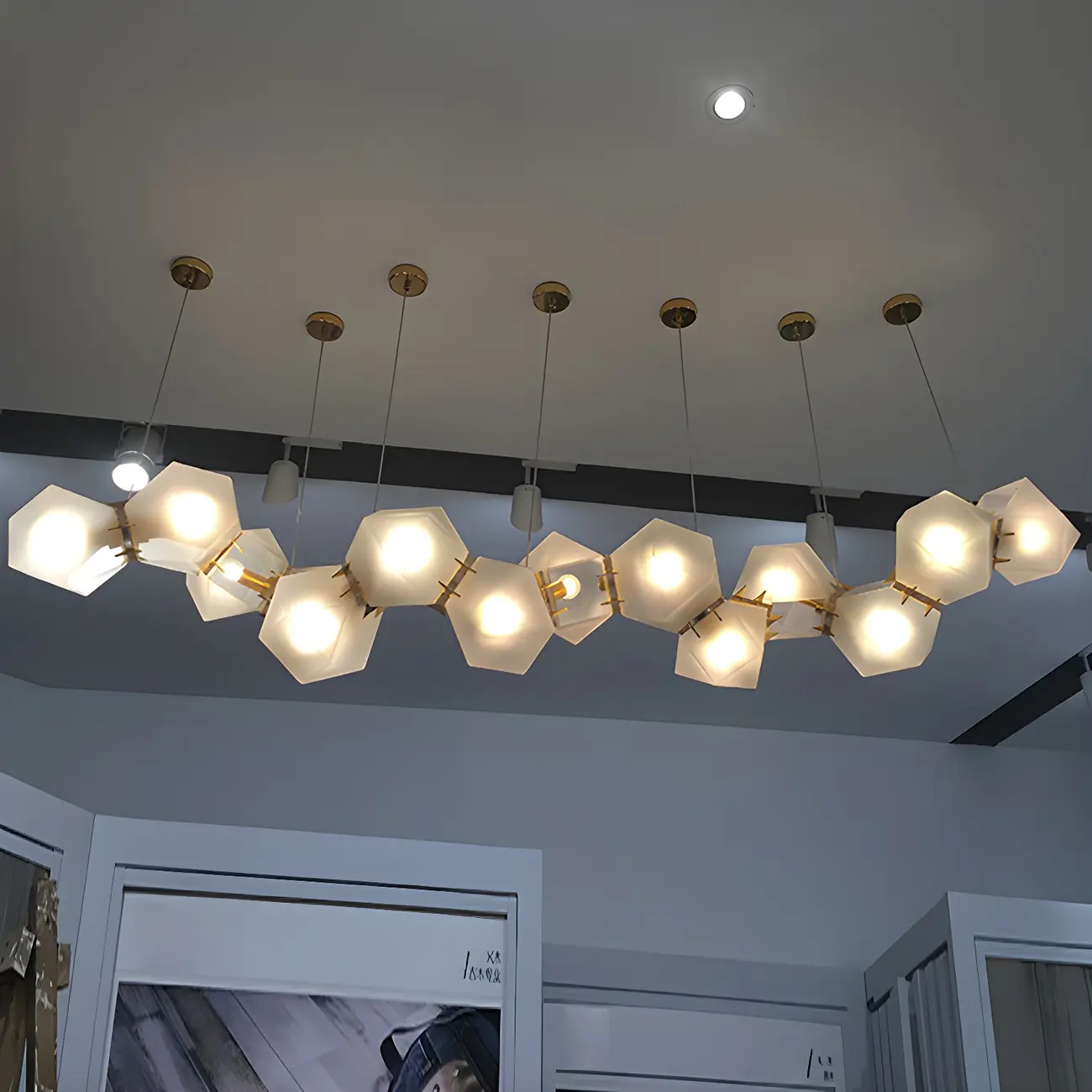 Simple Modern Glass Hexagonal Island Pendant Light