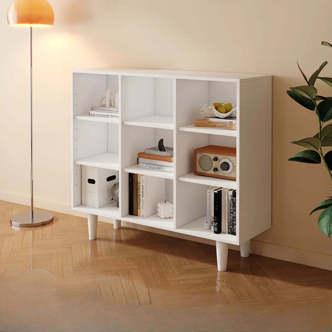 Wide 7-Shelf Modern Wooden Nut-Brown Open Bookcase