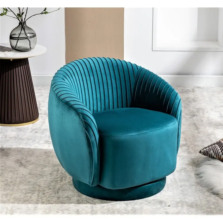Modern Barrel Swivel Chair with Plush Velvet Upholstery and Smooth 360 Rotation Round Accent One-Seater Sofa
