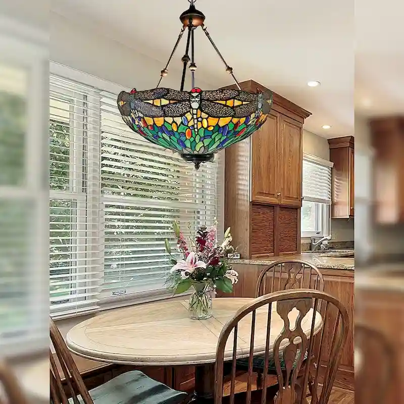 Anacapa Dragonfly Inverted Tiffany Hanging Fixture - Dark Brown