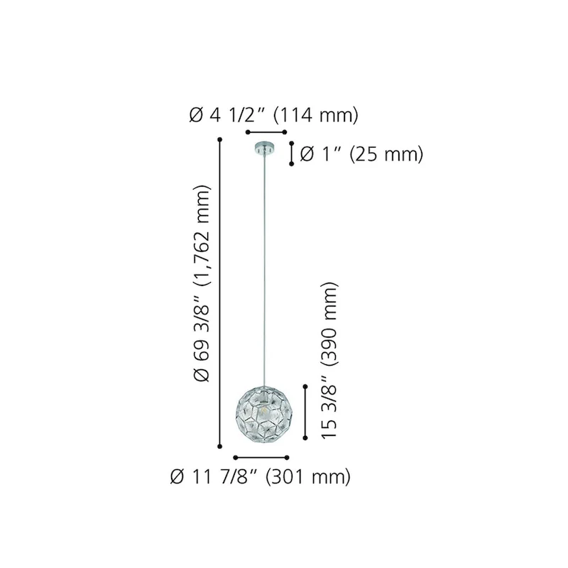 Skoura - 1-Light Pendant - Chrome Finish - Geometric Shaped Chrome Shade