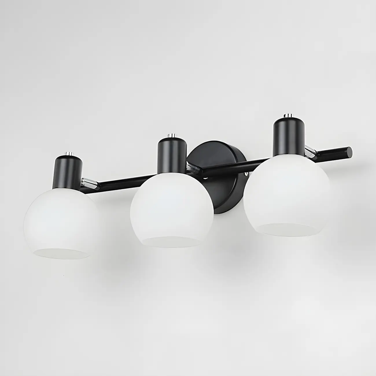 Modern 3 Heads Black Vanity Lights with White Glass Shade