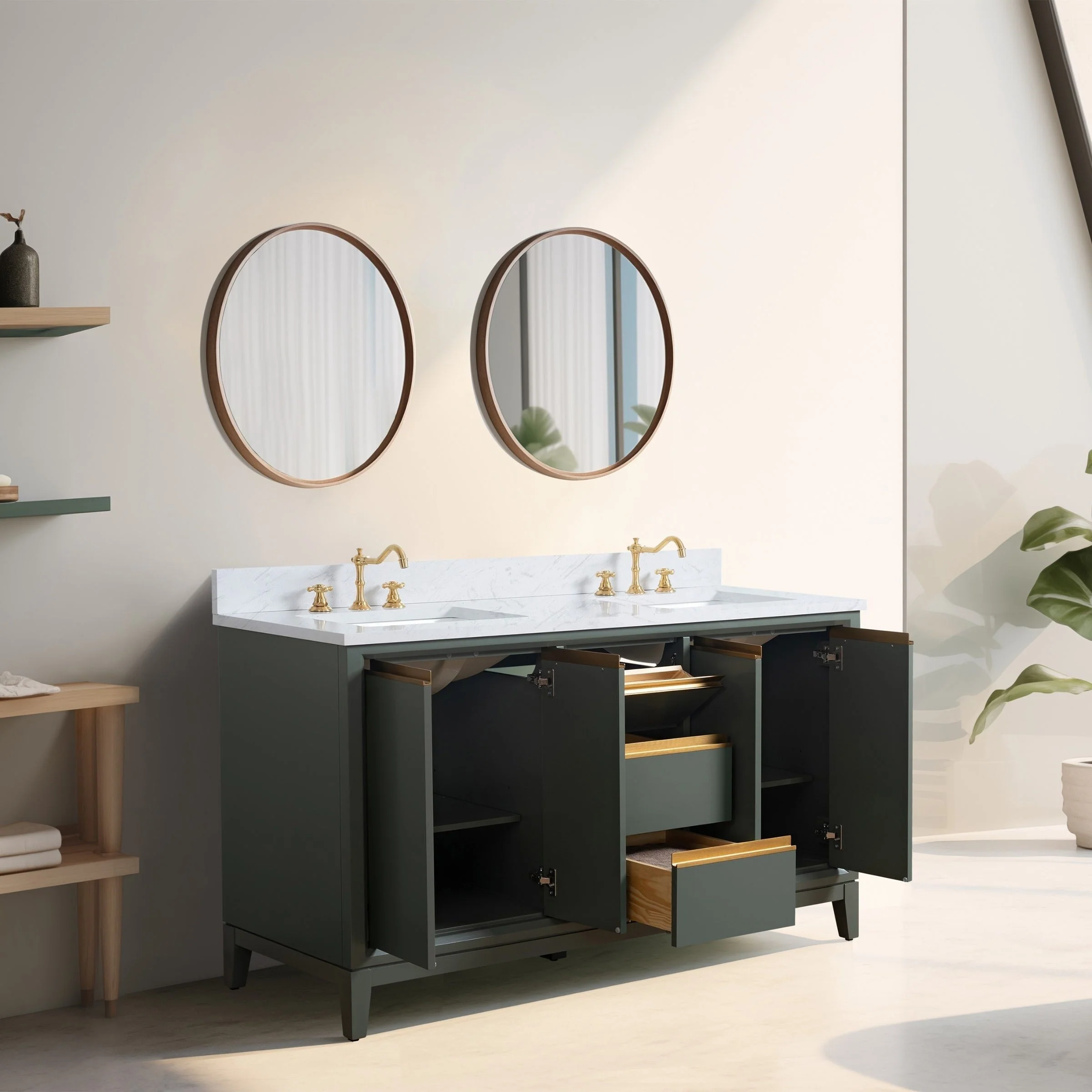 Vanity Art Bathroom Vanity with Ceramic Sink and Engineered Marble Top