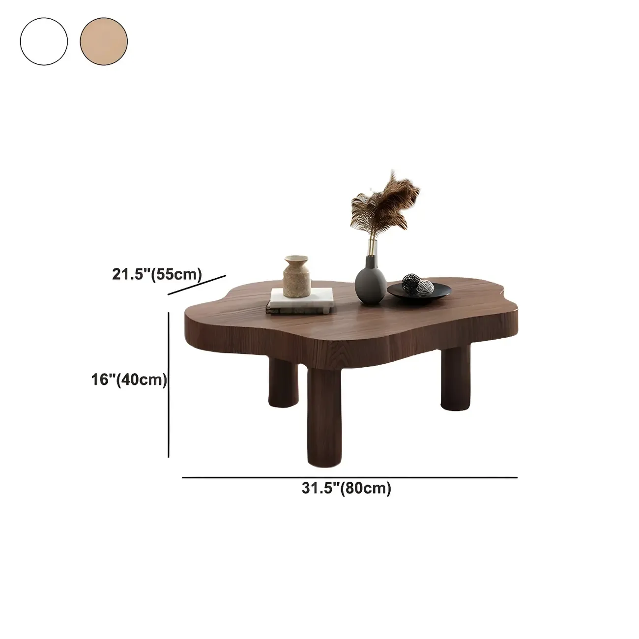 Natural Cloud-Shaped Pine Coffee Table with 3 Legs