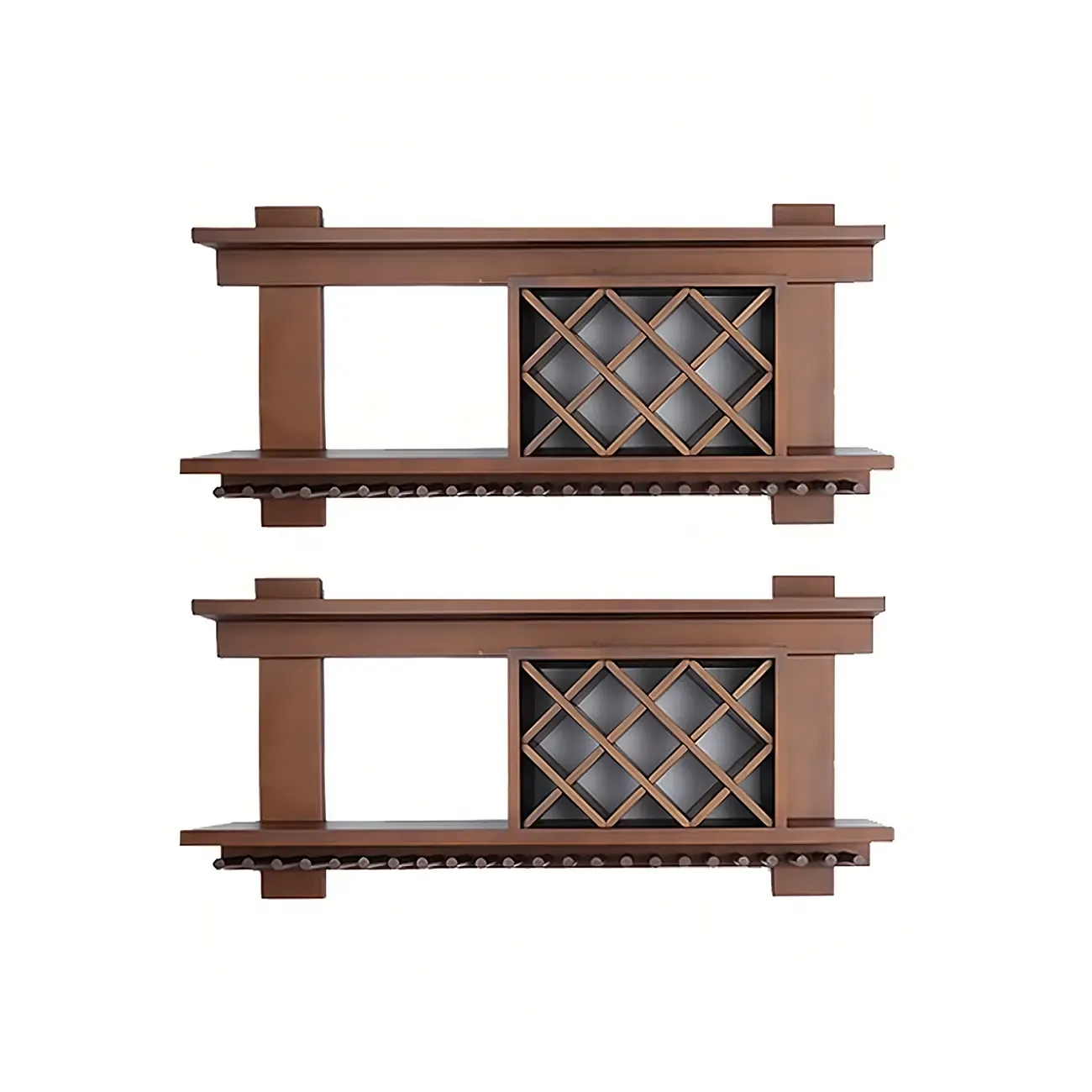 Pine Wooden Wall-Mounted Display Open Wine Bottle & Glass Rack