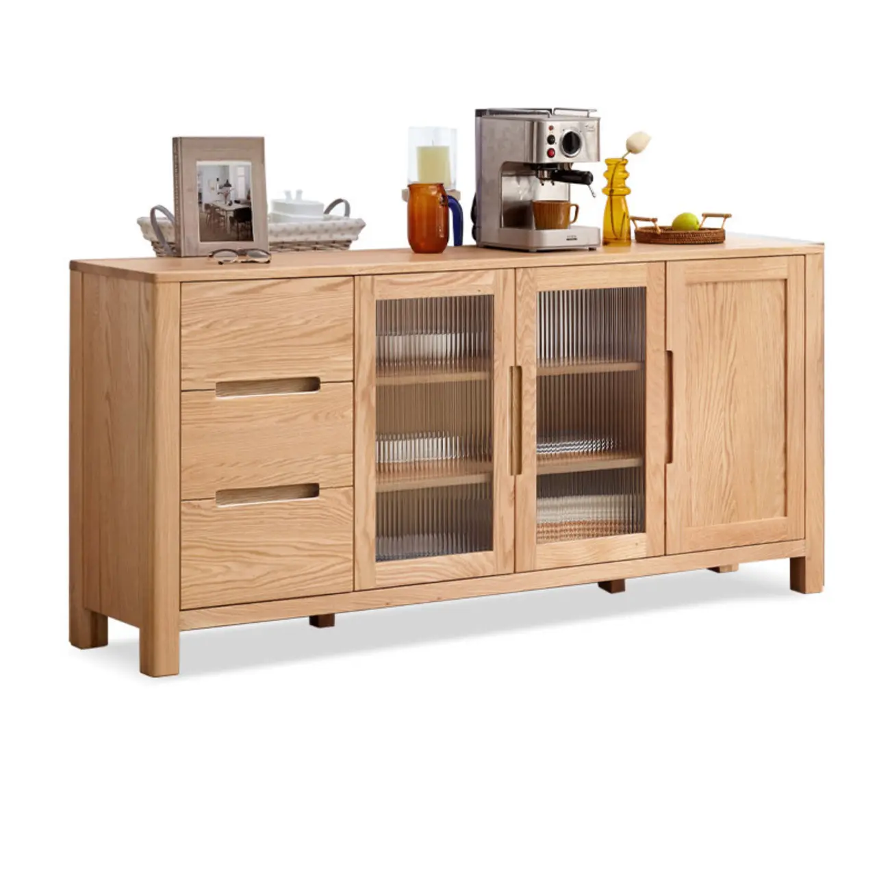 Modern Wood Sideboard with Shelves and Drawers