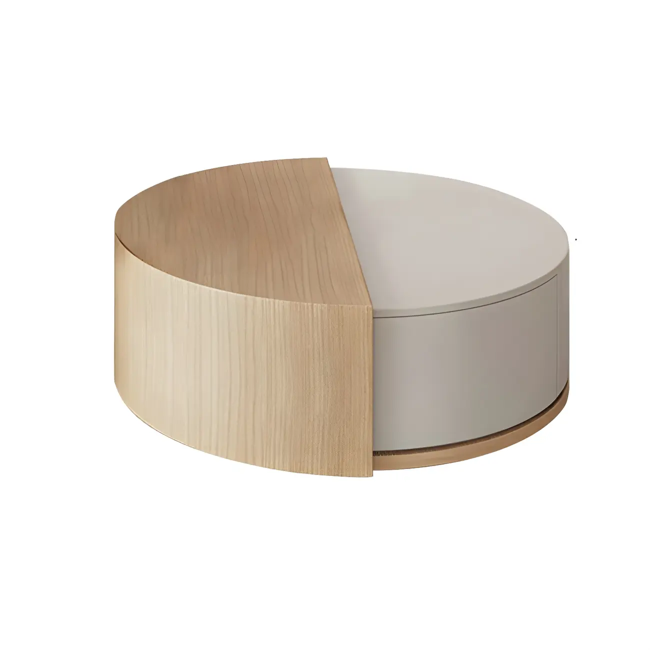Natural Round Nordic Wood Coffee Table with Storage
