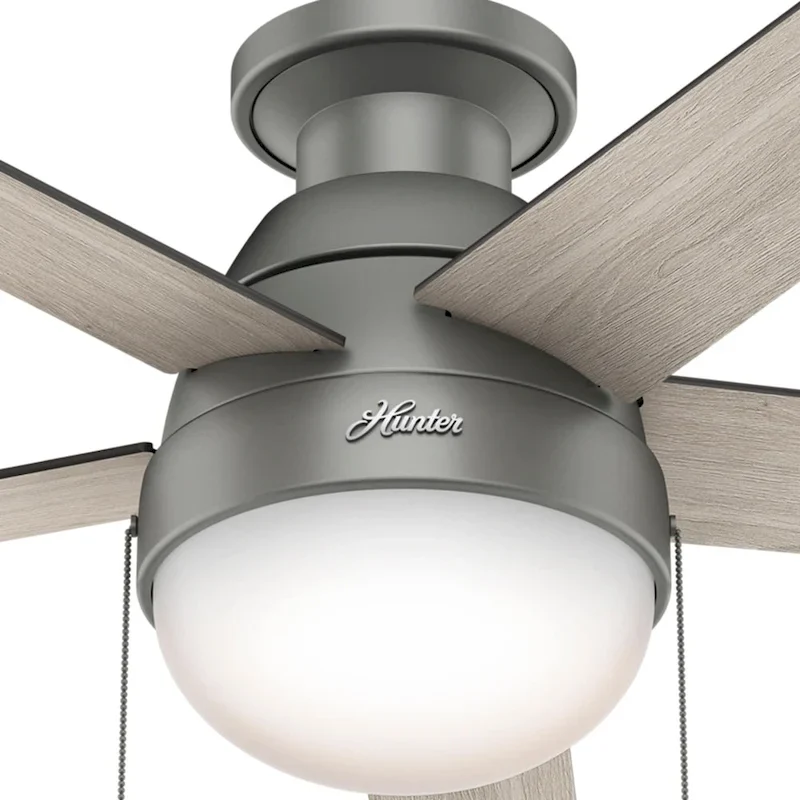 Hunter 46  Anslee Low Profile Ceiling Fan with LED Light Kit and Pull Chain - Silver