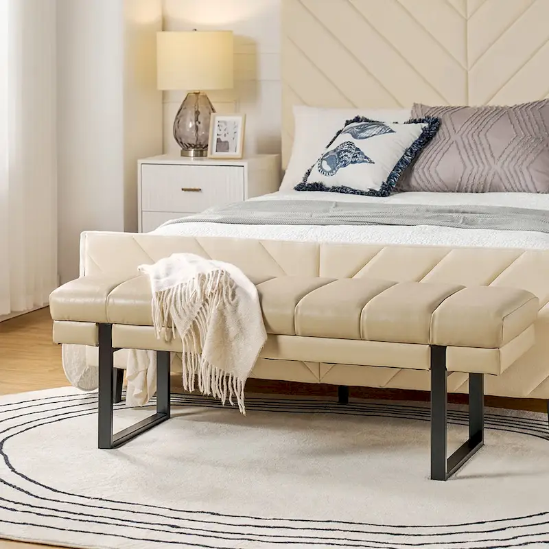 Laurens Modern 52.5 Channel Tufted Bench with Mental Legs by HULALA HOME