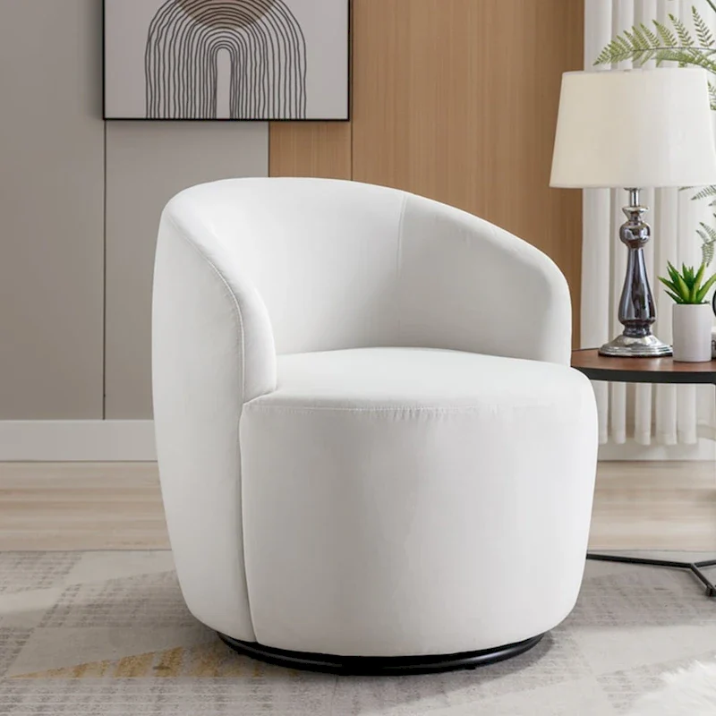 Velvet Fabric Swivel Accent Armchair Barrel Chair With Powder Coating Metal Ring