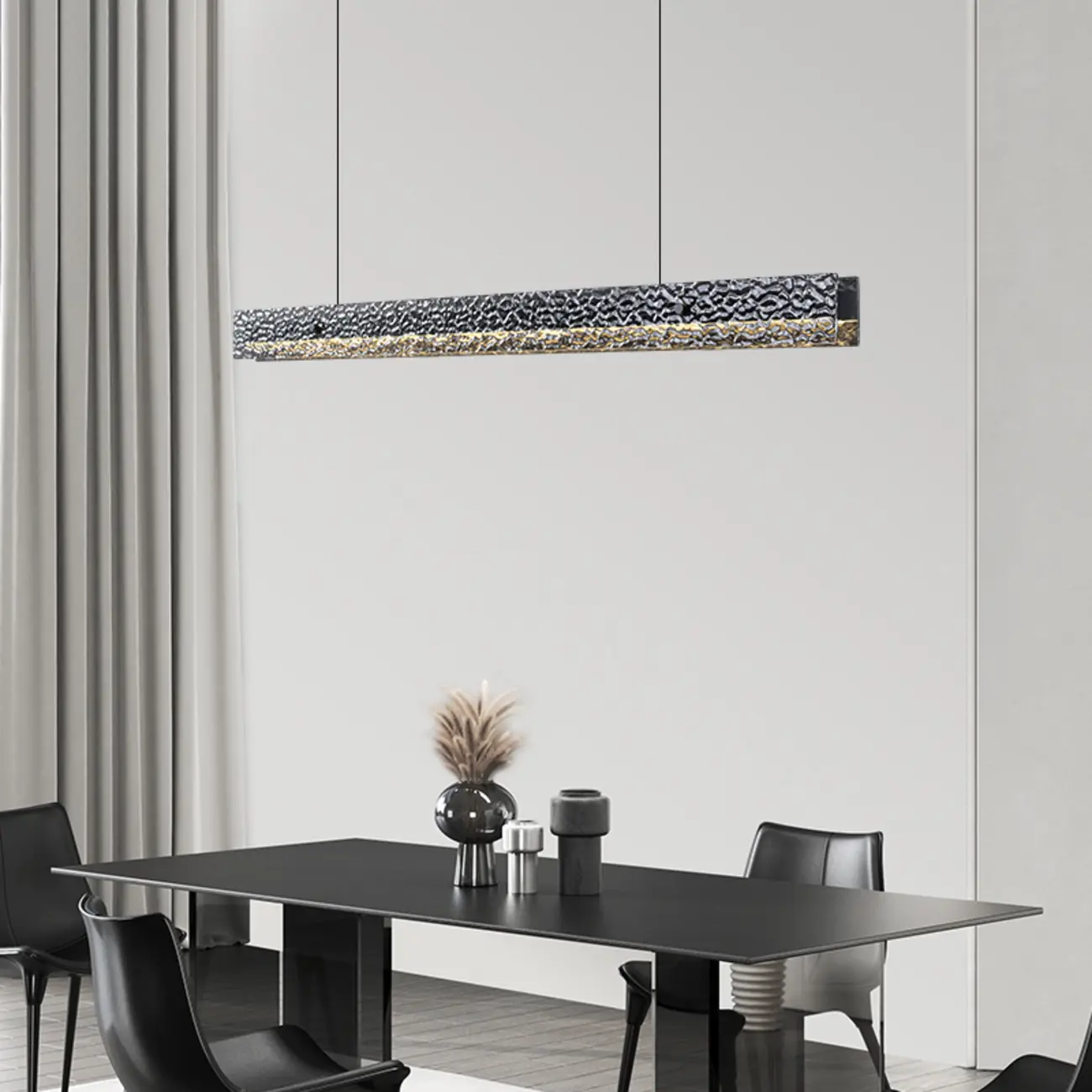 Black Rectangular Dimmable LED Kitchen Island Pendant Light