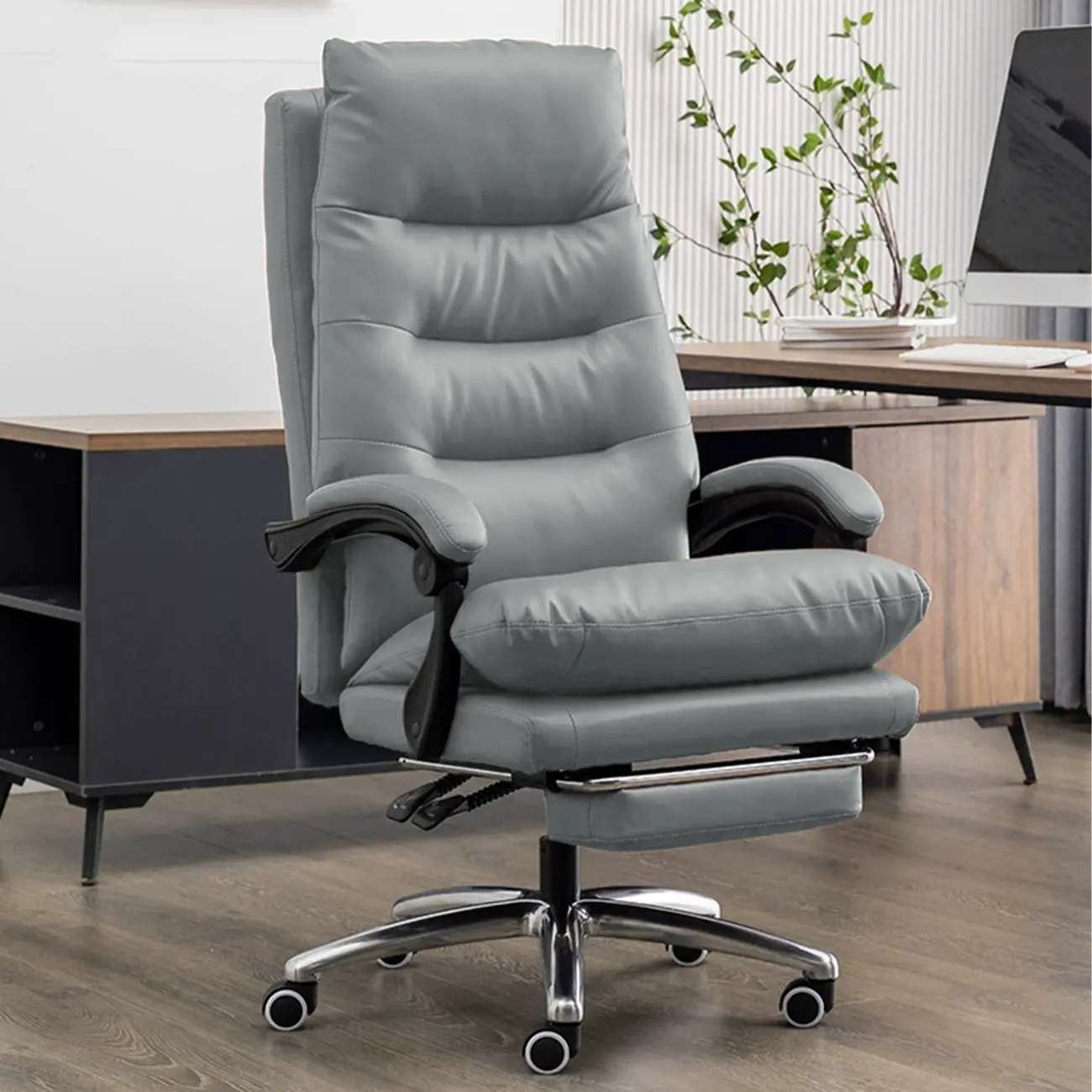 Ergonomic Leather Reclining Executive Office Chair with Footrest