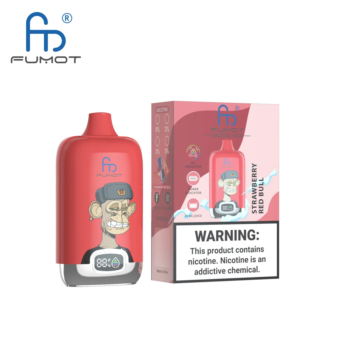 Fumot Digital Box 12000 Strawberry Red Bull – Einweg-Vape mit Einzelverpackung
