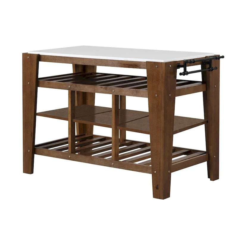 Kitchen Island with 3 Open Shelves in White