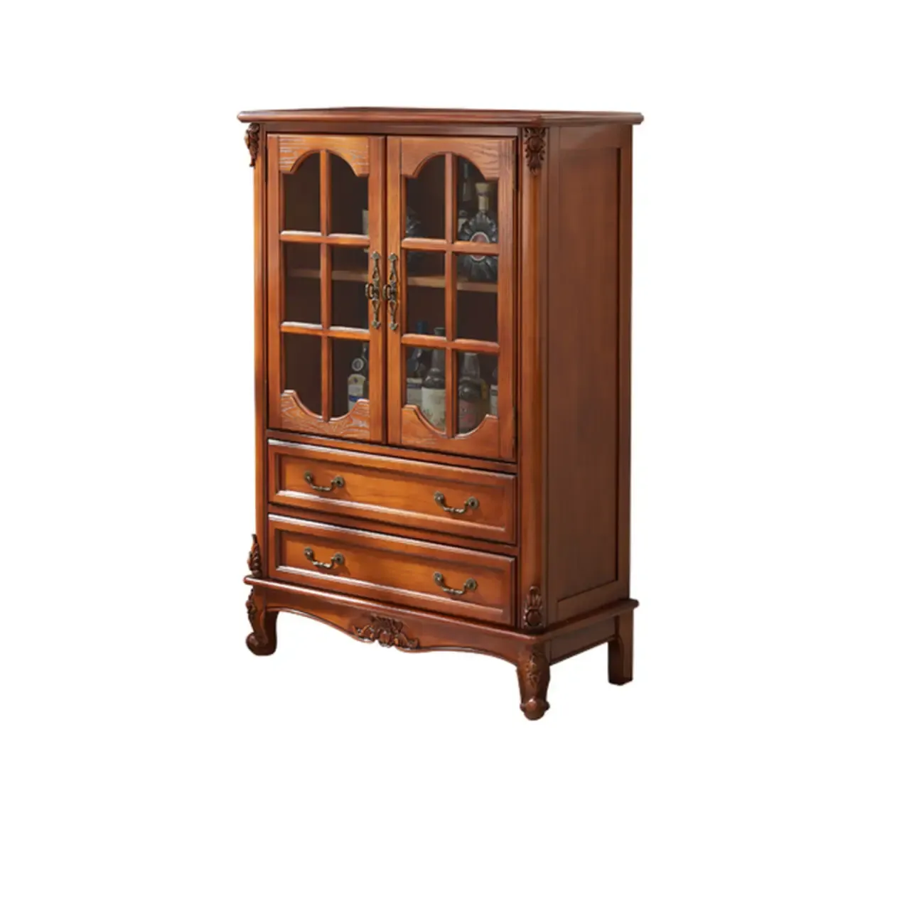 Traditional 34 Wood Wine Bar Cabinet with Drawers