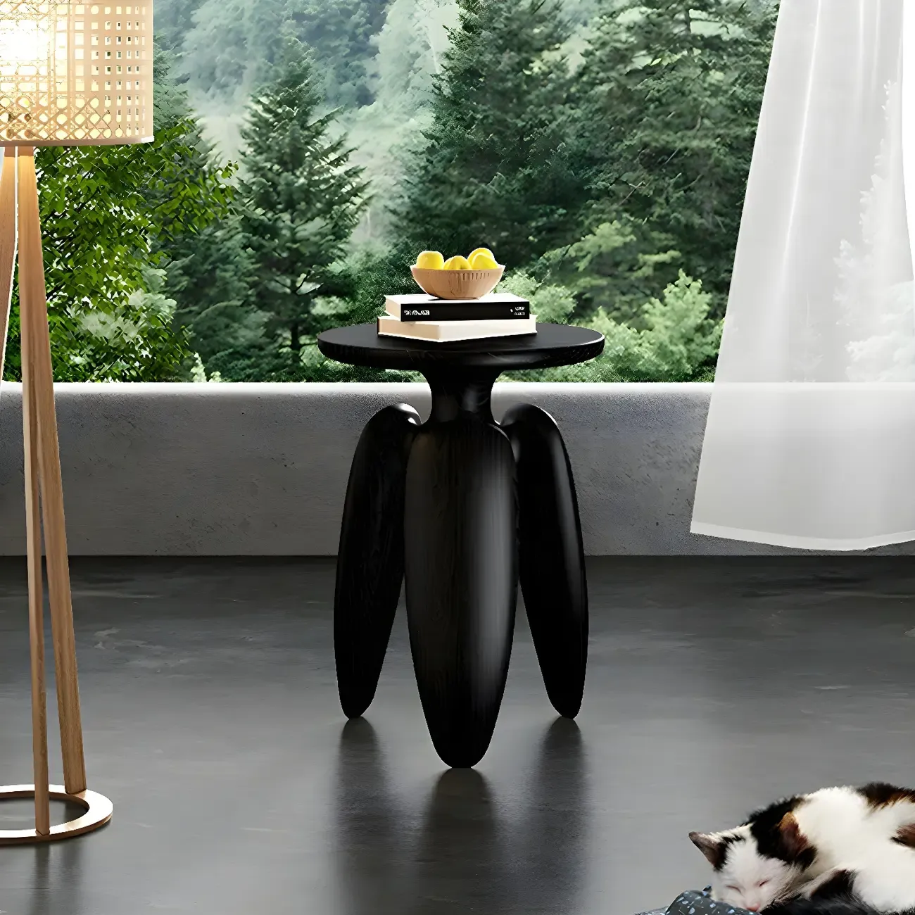 Natural Ash Wood Round Living Room Side Table Three Legs