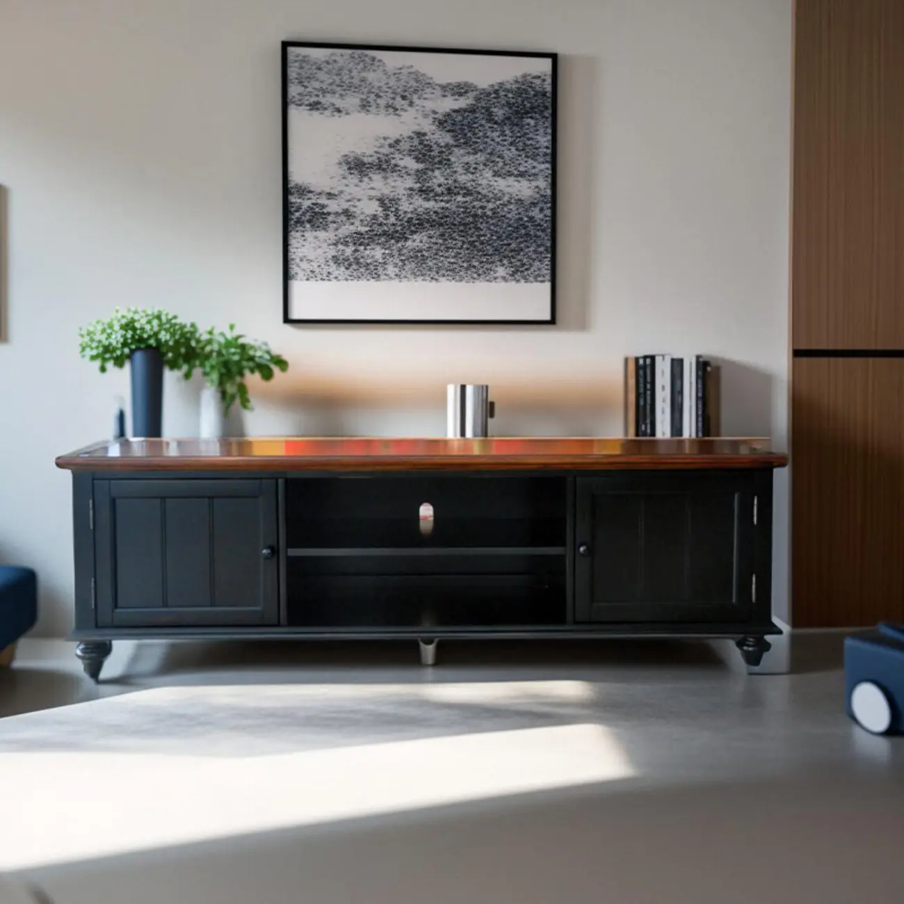 Traditional RubberWood TV Stand with Open Storage and Shelves