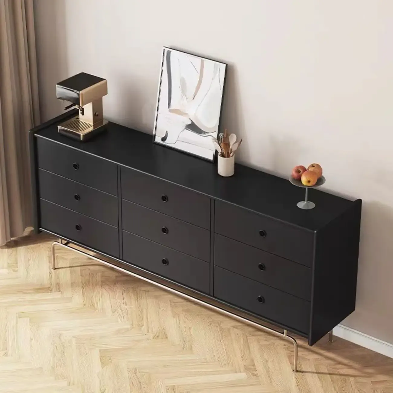 Durable Wooden Dresser in Horizontal Orientation with 9-Drawers