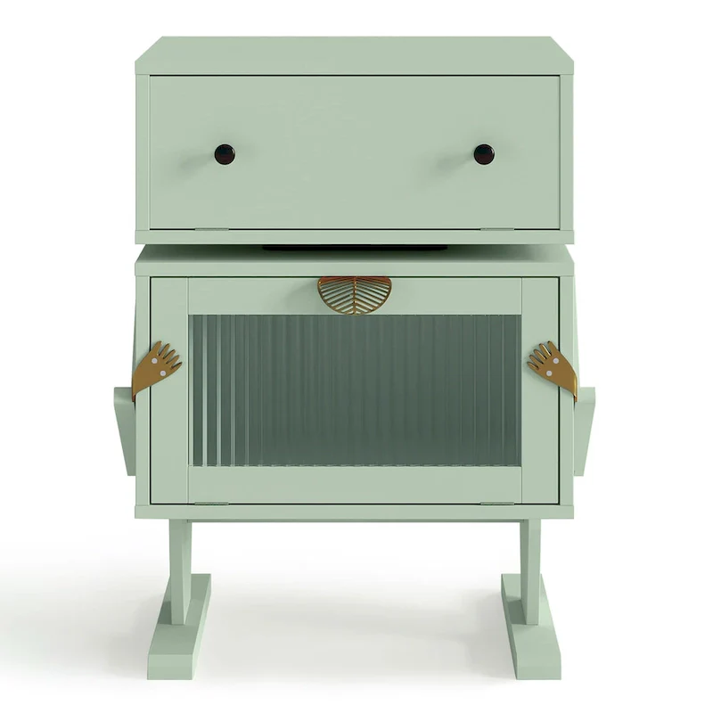 Nightstand with Rotating Drawer and LED Light Strip