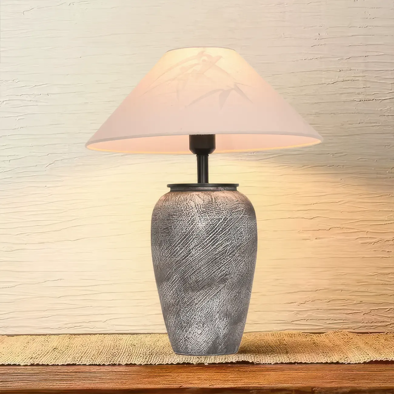 Modern Gray Ceramic Table Lamp with Fabric Shade
