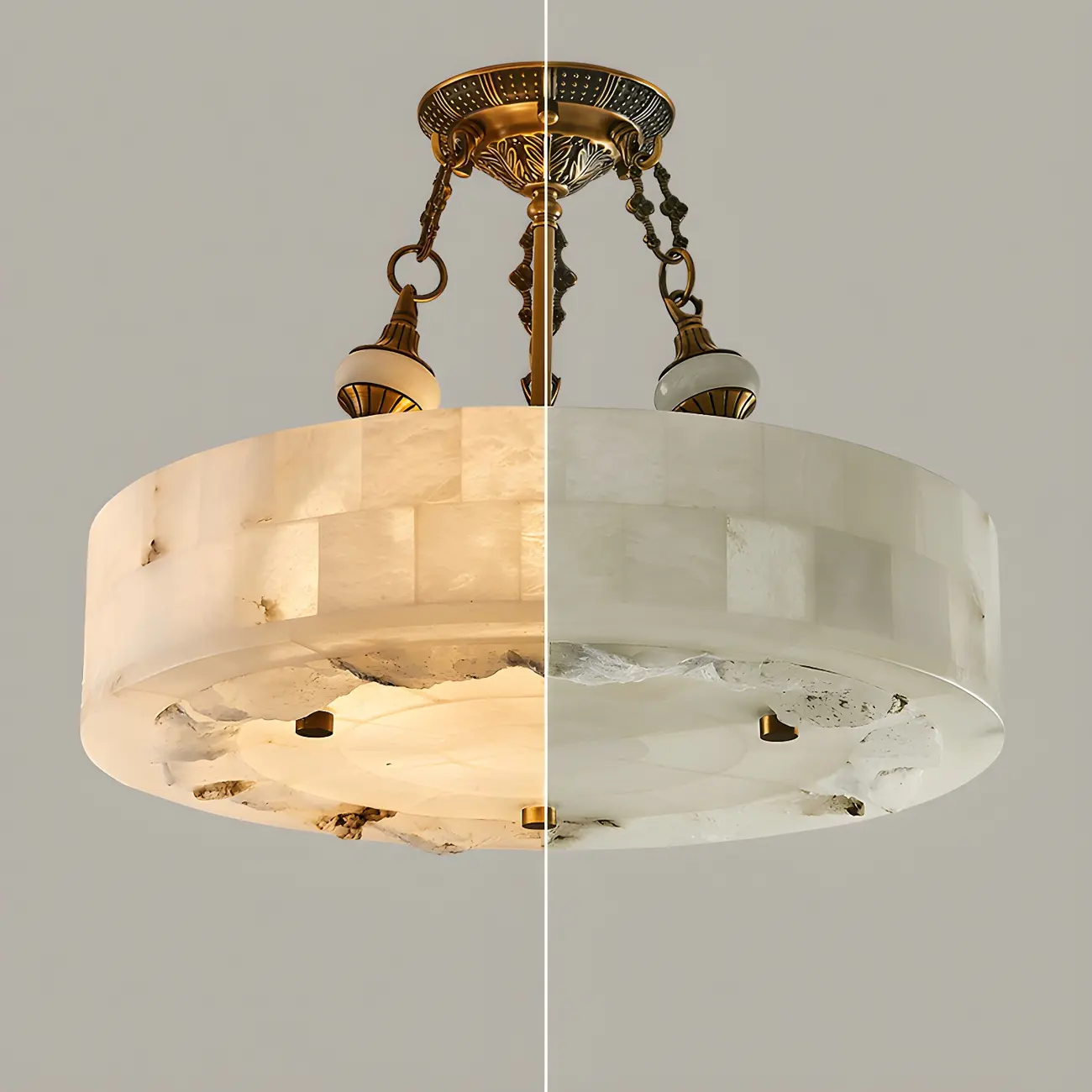 Luxurious Gold Alabaster Cylindrical Chandelier