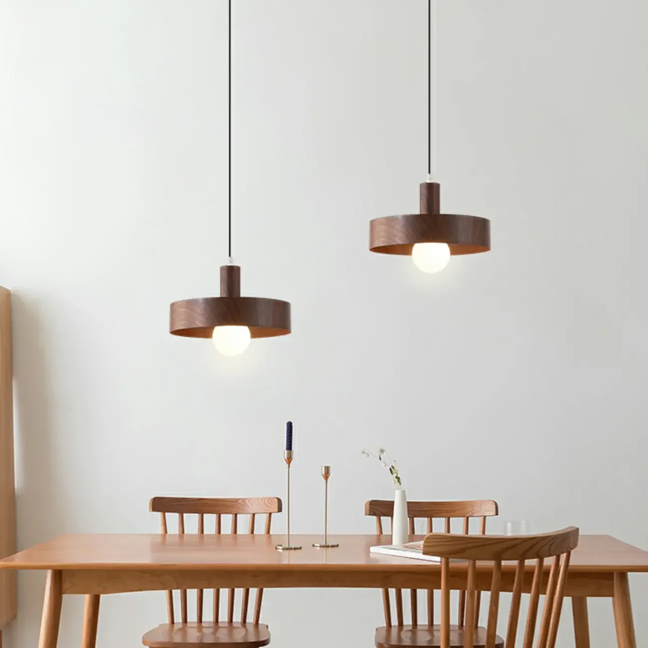 Cylinder Brown Wood Kitchen Adjustable Pendant Light