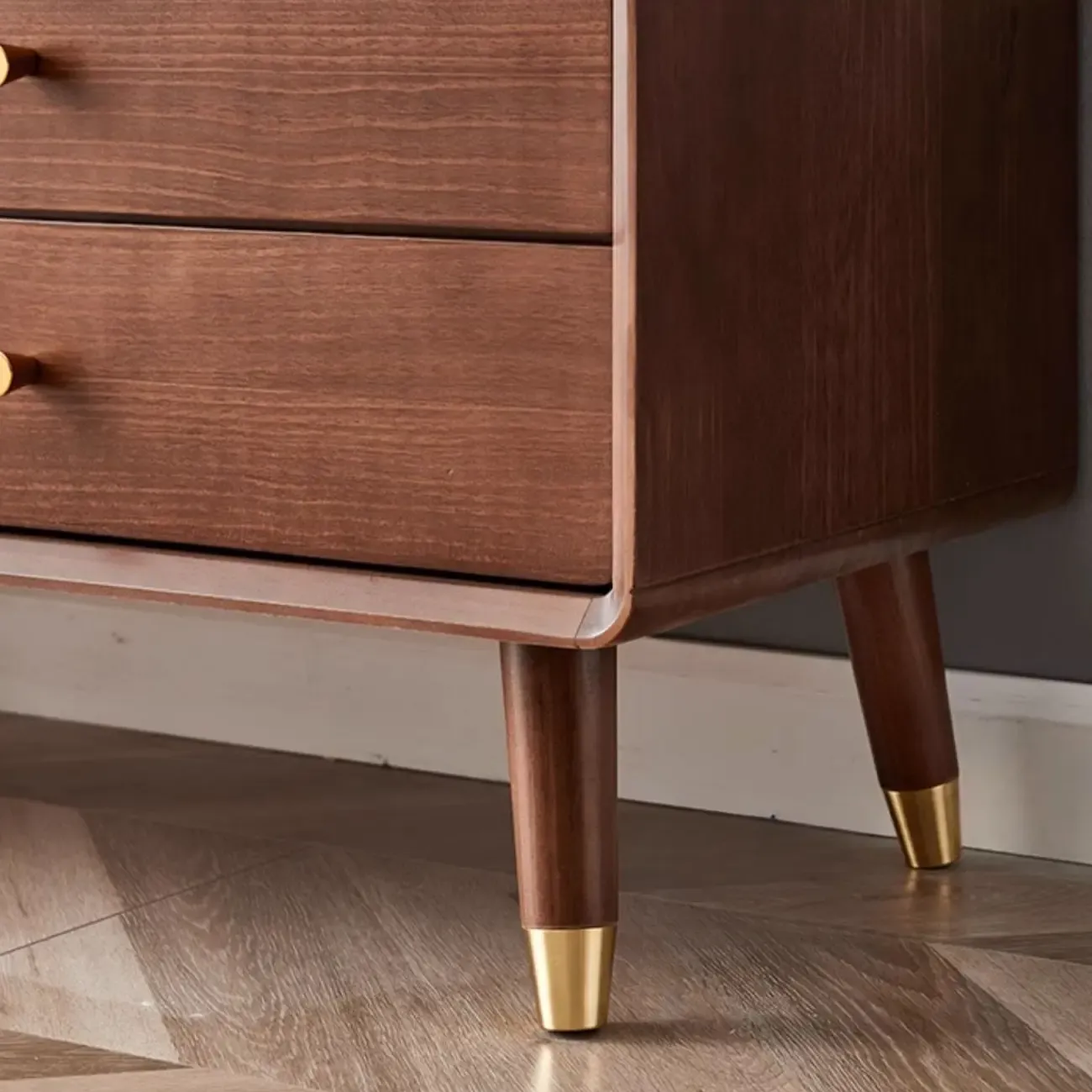 Long Brown 2-Drawer Pine Modern TV Stand with Cabinet