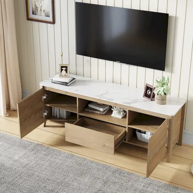 58 Inches Modern TV stand with LED Lights Entertainment Center TV cabinet with Storage for Up to 80 inch for Living Room Bedroom