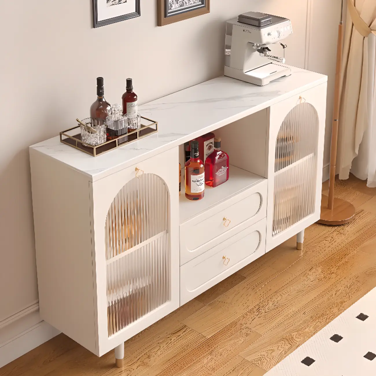 Modern Wooden 2-Drawer Open Shelving Buffet Cabinet
