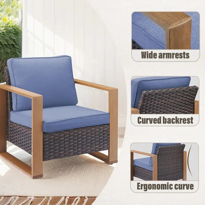 Gymojoy PE Rattan Chairs with Sofa Ottoman Set - Brown