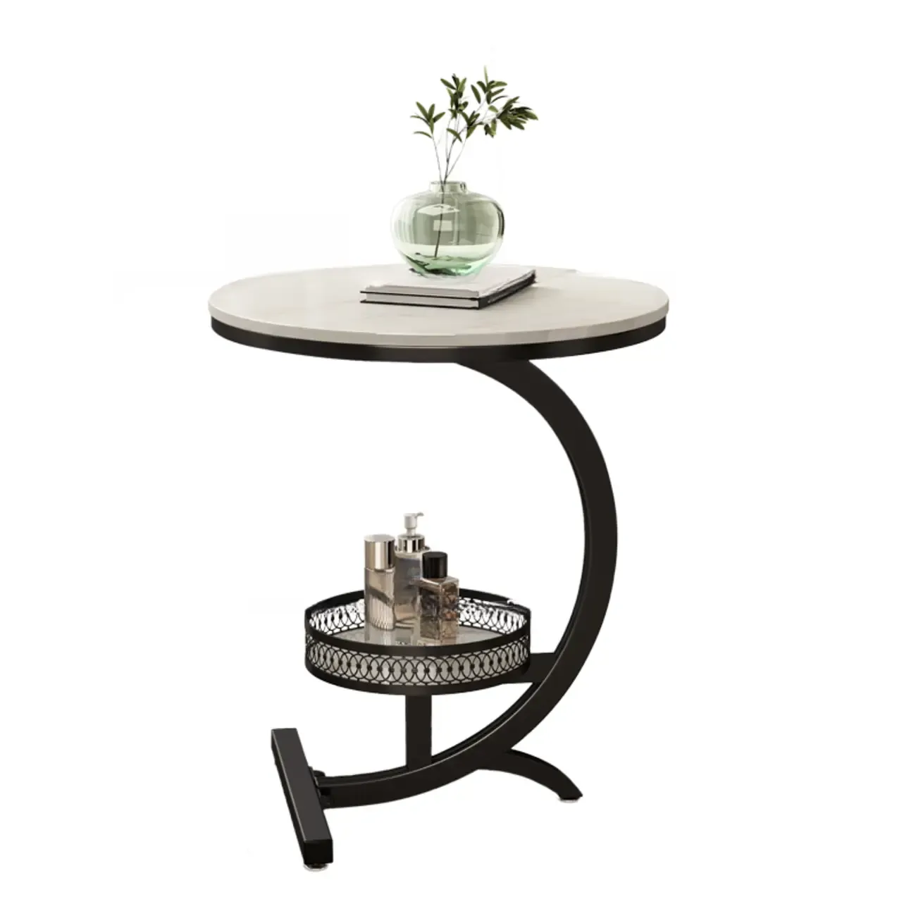 Glam Stone Top Metal Base C-Shape Side Table