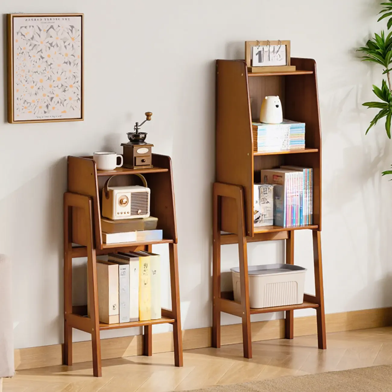 Modern Wooden Ladder Bookcase for Living Room Storage