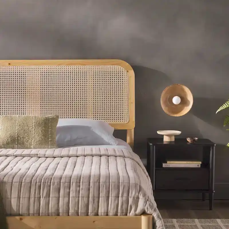 Middlebrook Designs Boho Curved Rattan Headboard Queen Bedframe
