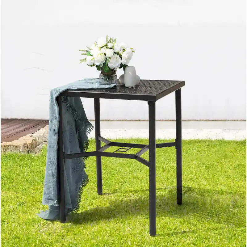 Outdoor 28 Inch Square Bar Table with Mesh Top and 1.57-Inch Umbrella Hole