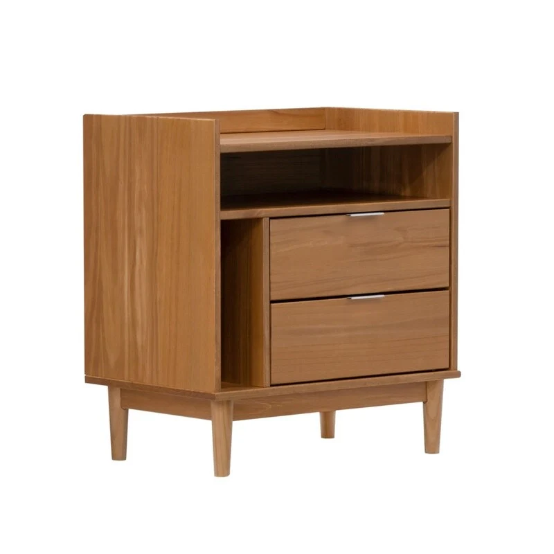 Mid-Century Modern Solid Wood 2-Drawer Gallery Nightstand