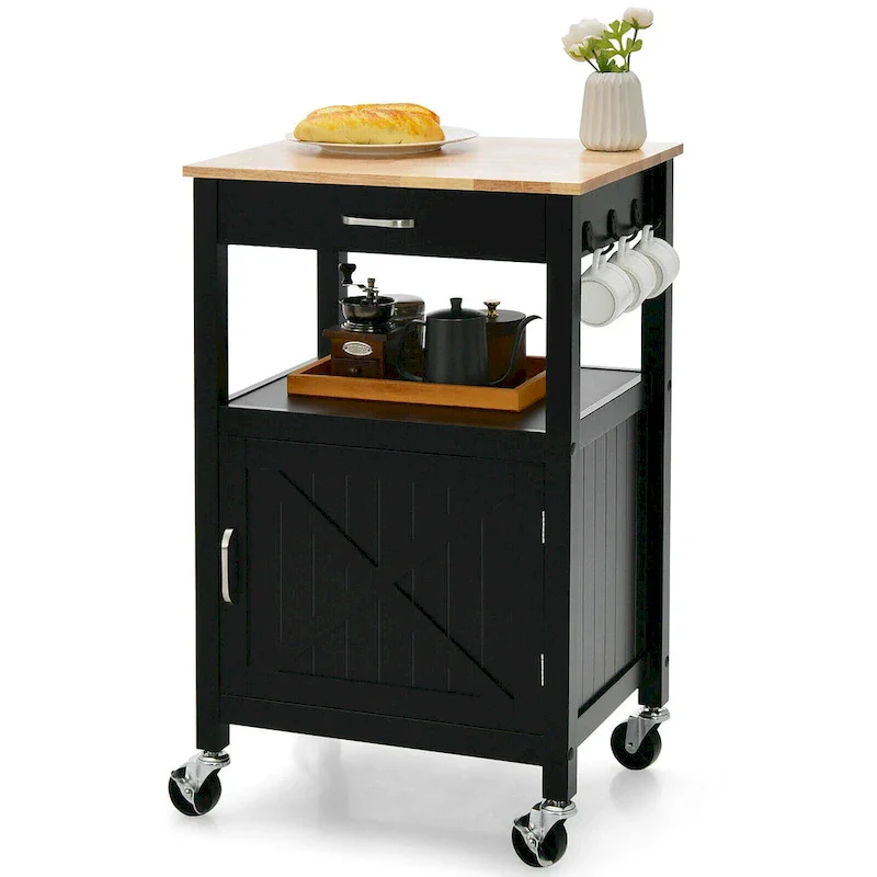 Gymax Small Kitchen Island on Wheels Mobile Trolley Cart Barn Door
