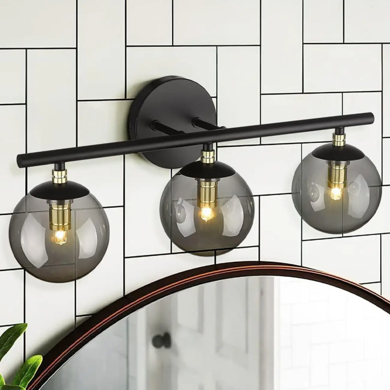 Wall-Mounted Spherical Black Glass Vanity Light