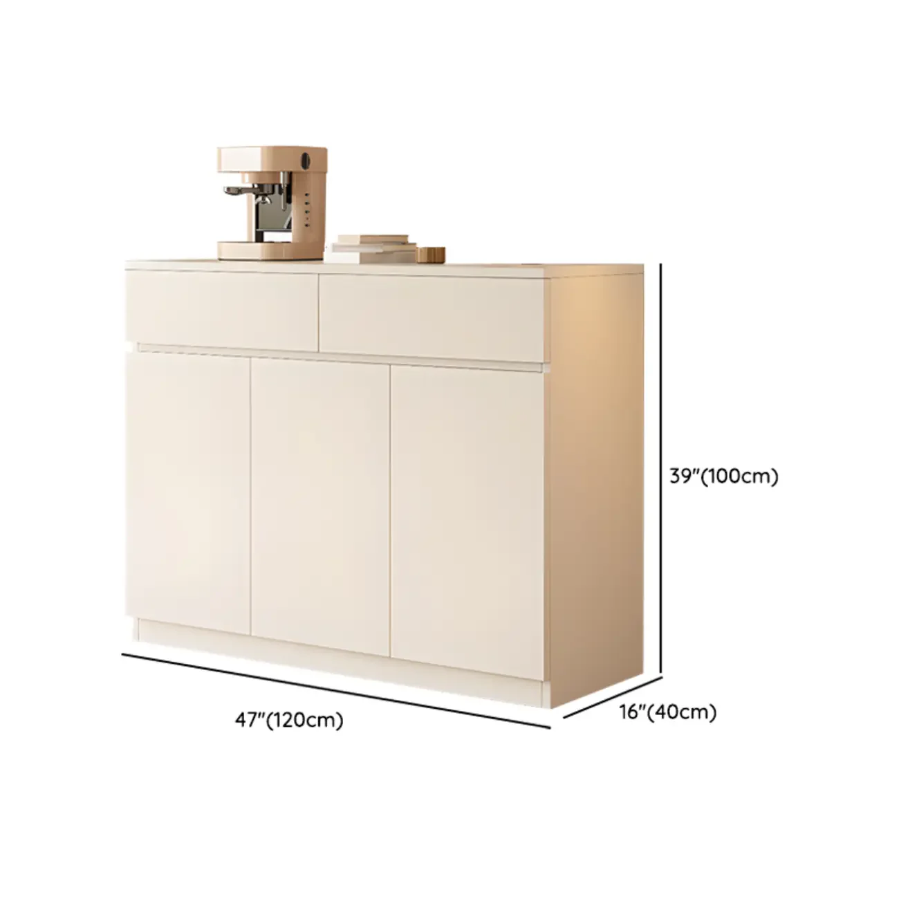 White Wooden Credenza with Drawers and Cabinets