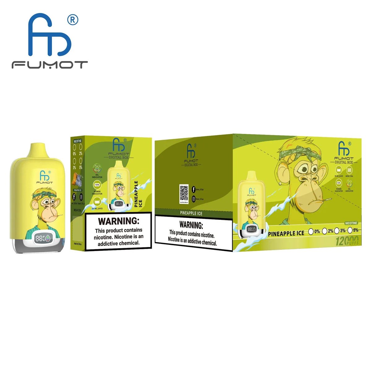 Fumot Digital Box 12000 Pineapple Ice – 10er-Displaybox mit Einweg-Vape und Einzelpackung