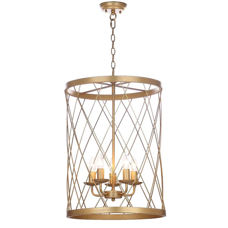 SAFAVIEH Lighting Fatima Adjustable 5-Light Gold Pendant - 18 x18 x29-101  - 18Wx18Dx101H