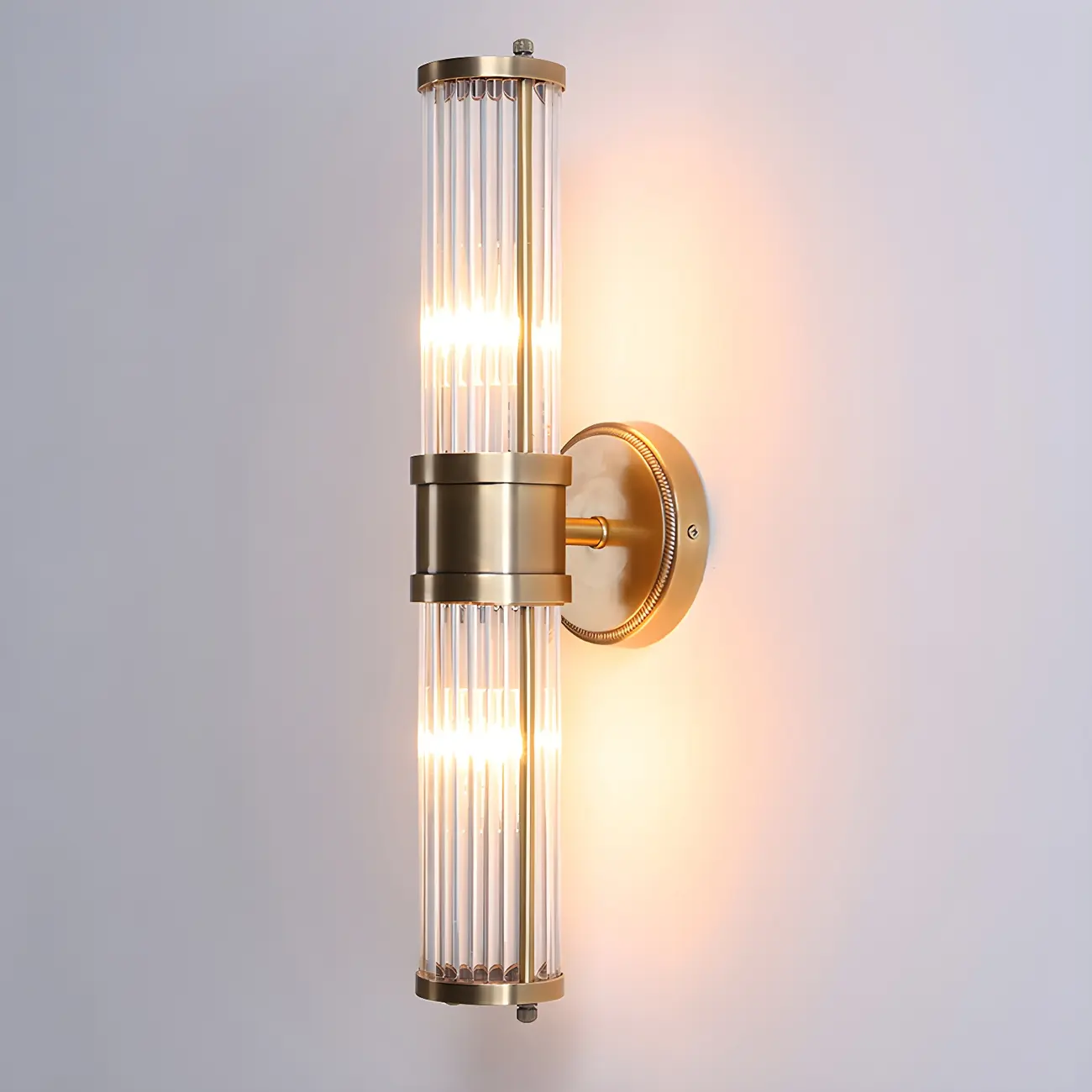Modern Brass Metal Cylinder Wall Lamp with Clear Glass for Bedside