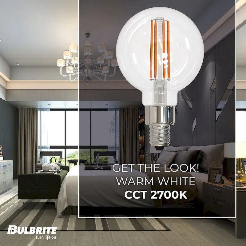 Bulbrite LED Filament Pack of (4) 4 Watt Dimmable G16 Light Bulbs with a Clear Finish and Candelabra (E12) Base